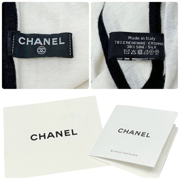 CHANEL Vintage CC Mark Logo Scarf Wrap Blanket Cream Black Cashmere [104145] - Picture 10 of 10